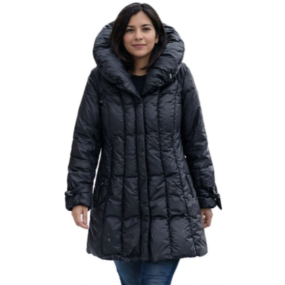 Cole Haan Black DOWN FEATHERS Warm Puffer Jacket Coat Parka Dark Grey MEDIUM